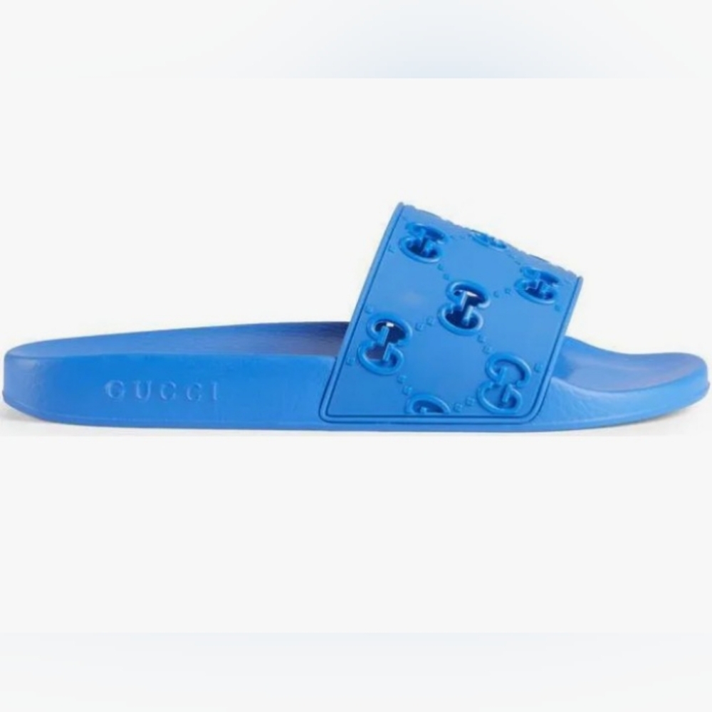 Gucci Vibrant Blue Embossed Slides